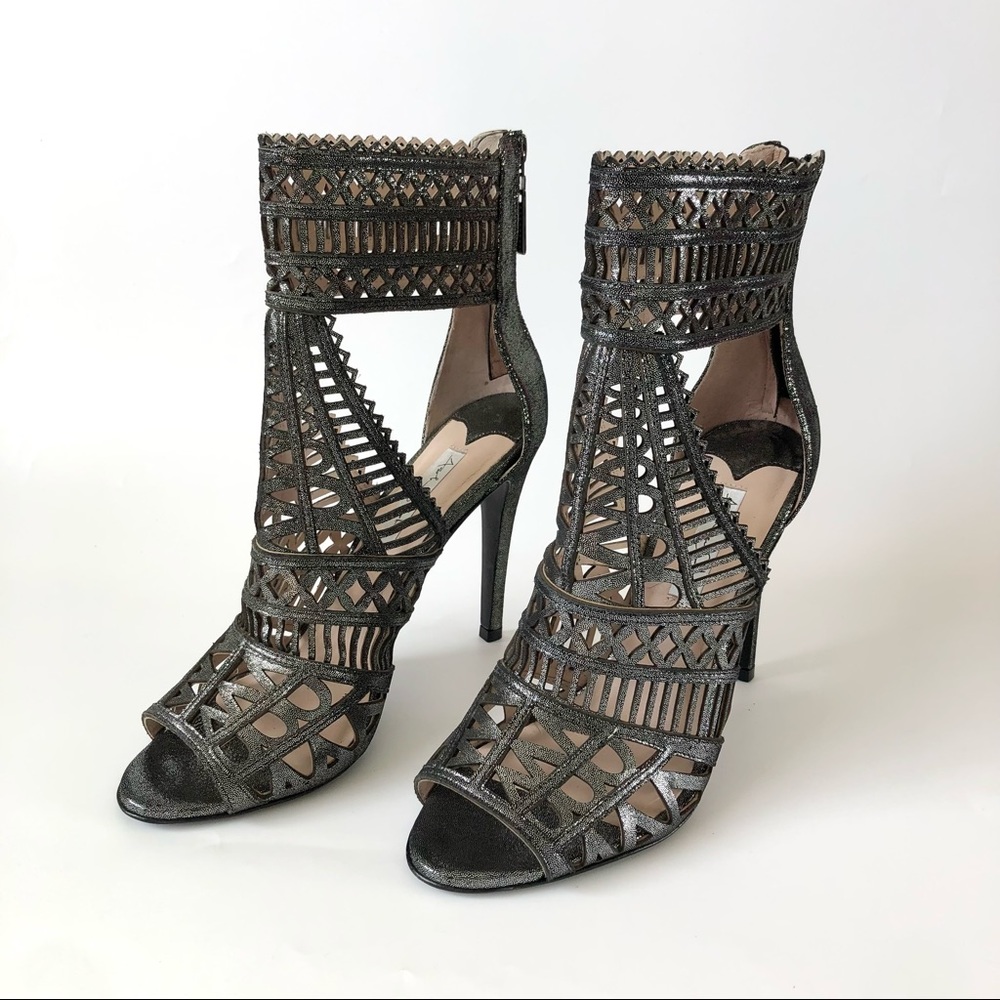 Ashley Cole Sicily Metallic GunMetal Laser-cut Stiletto Booties Size 10B